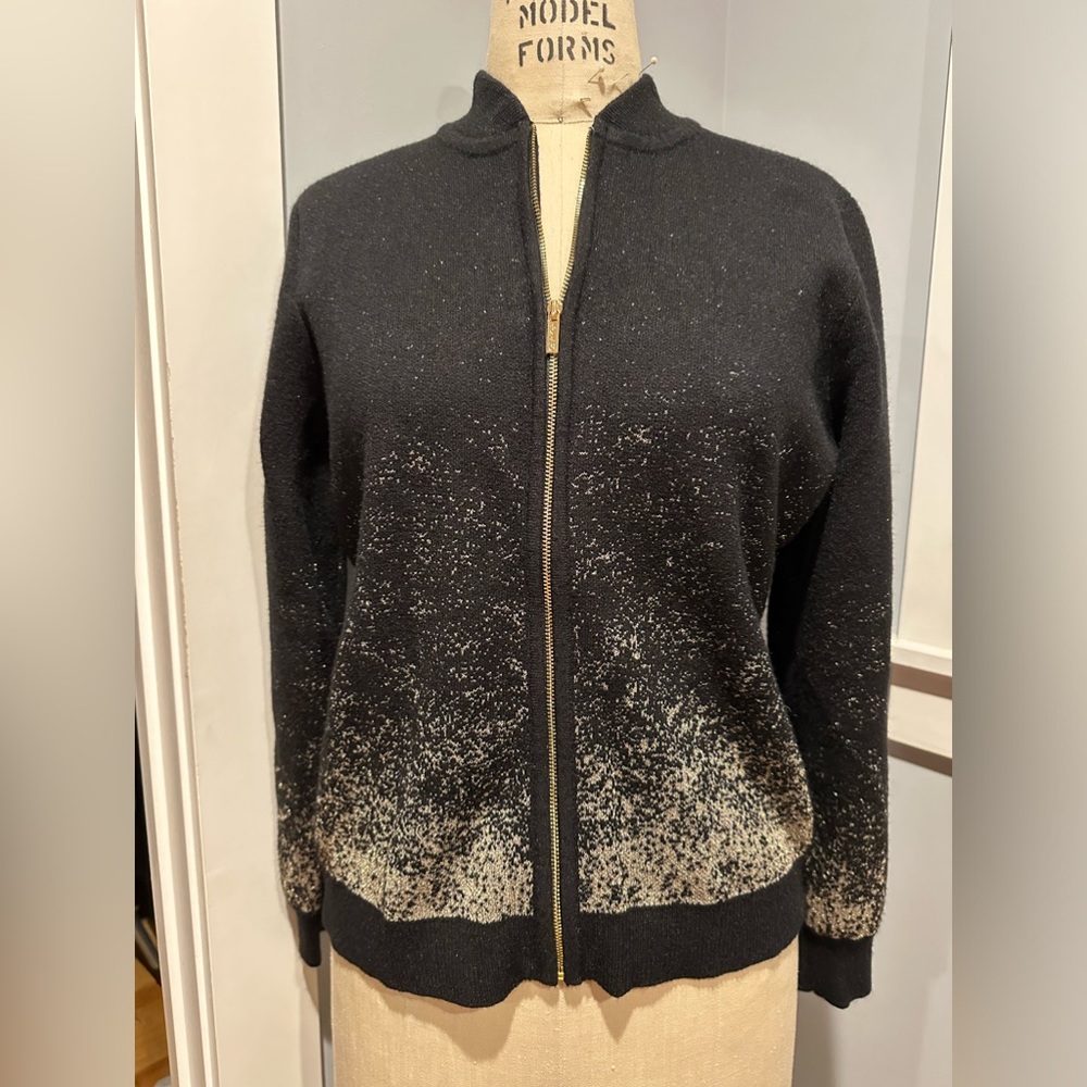 Calvin Klein Gold Lurex Sweater Bomber Jacket Large